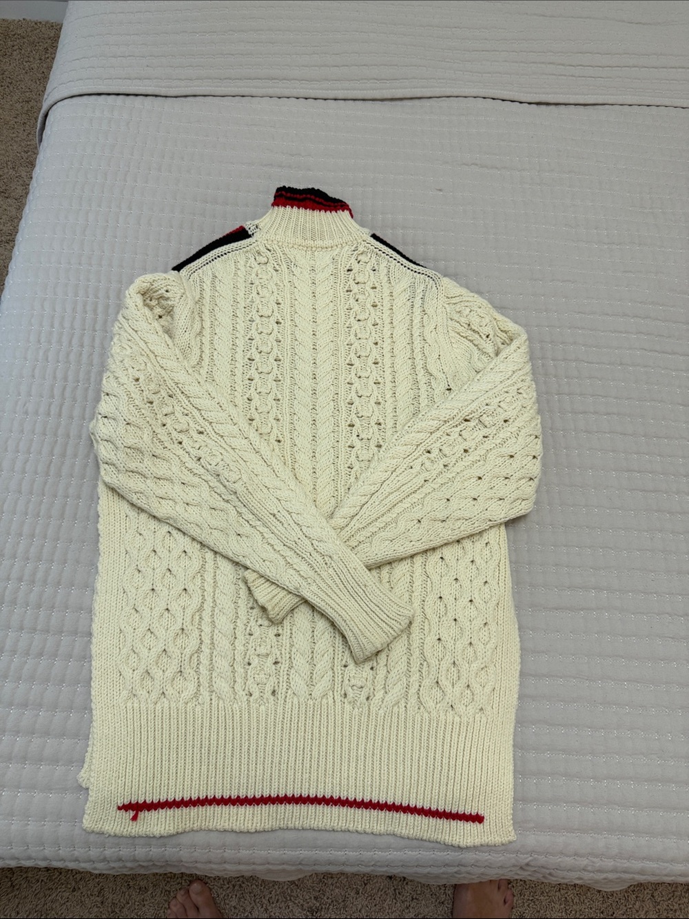 Isabel Marant Cream Cable-Knit Turtleneck Sweater with Red & Black Trim - Picture 3 of 4